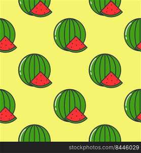 Watermelons on bright yellow background seamless pattern. Summer print berries and fruits. Model for packaging, textile, paper and design vector illustration. Watermelons on bright yellow background seamless pattern