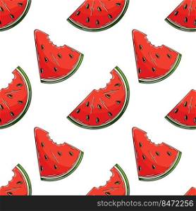 Watermelons. Seamless pattern for kitchen, restaurant or shop. Illustration in hand draw style. Seamless pattern with tropical fruits. Illustration in hand draw style