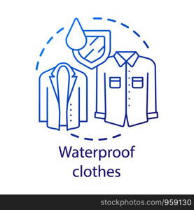 Waterproof clothes textiles concept icon. Moisture resistant raincoat idea thin line illustration. Hydrophobic fabric waterproof properties. Vector isolated outline drawing. Editable stroke