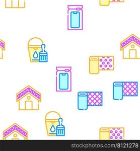 Waterproof Material Collection Vector Seamless Pattern Color Line Illustration. Waterproof Material Collection Icons Set Vector Illustrations