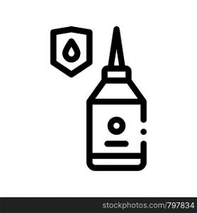 Waterproof Material Glue Vector Thin Line Icon. Waterproof Material Mastic Bottle Container, Industrial Use Linear Pictogram. Clothes, Moisture Absorbing Substance Contour Illustration. Waterproof Material Glue Vector Thin Line Icon