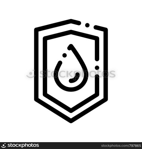 Waterproof Material Guard Vector Thin Line Icon. Waterproof Material Drop Water On Shield Sign, Industrial Use Linear Pictogram. Clothes, Moisture Absorbing Substance Contour Illustration. Waterproof Material Guard Vector Thin Line Icon