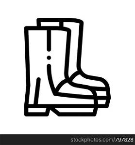 Waterproof Material Gumboots Shoes Vector Icon. Waterproof Material Felt Boots, Roller Painter Equipment, Industrial Use Linear Pictogram. Clothes, Moisture Absorbing Substance Contour Illustration. Waterproof Material Gumboots Shoes Vector Icon