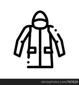 Waterproof Material Jacket Anorak Vector Line Icon. Waterproof Material, Roller Painter Equipment, Industrial Use Linear Pictogram. Clothes, Moisture Absorbing Substance Contour Illustration. Waterproof Material Jacket Anorak Vector Line Icon