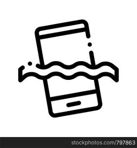 Waterproof Material Phone Vector Thin Line Icon. Waterproof Material Smartphone In Water, Industrial Use Linear Pictogram. Clothes, Moisture Absorbing Substance Contour Illustration. Waterproof Material Phone Vector Thin Line Icon