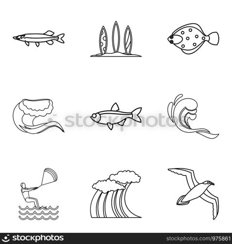 Watershed icons set. Outline set of 9 watershed vector icons for web isolated on white background. Watershed icons set, outline style