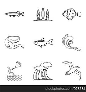 Watershed icons set. Outline set of 9 watershed vector icons for web isolated on white background. Watershed icons set, outline style