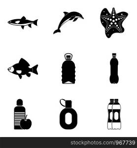 Watershed icons set. Simple set of 9 watershed vector icons for web isolated on white background. Watershed icons set, simple style