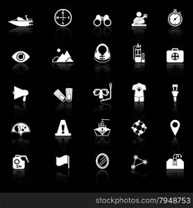 Waterway related icons with reflect on black background, stock vector