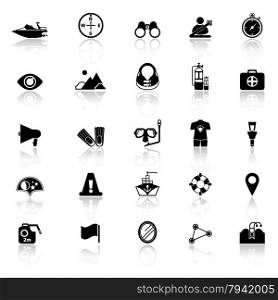 Waterway related icons with reflect on white background, stock vector