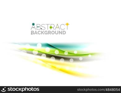 Wave abstract background. Shiny bright color lines with light effects and circles, wave abstract background