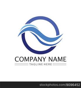 wave and water Isolated round shape logo Blue color logotype Flowing water image. Sea, ocean, river surface