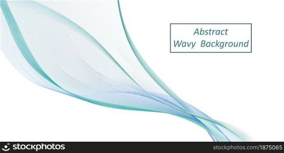 Wave background. Air wind wave swirl swoosh. Flowing veil texture. Vapor smoke dynamic, sea water teal color. Trendy design for banner, isolated curve lines on white background. Vector illustration
