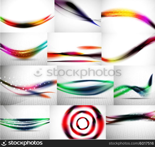 Wave backgrounds set, abstract vector patterns