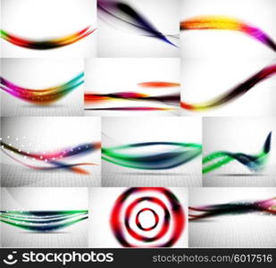 Wave backgrounds set, abstract vector patterns