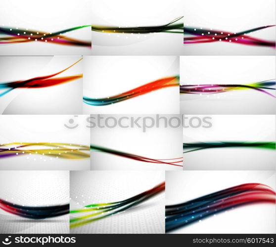 Wave backgrounds set, abstract vector patterns