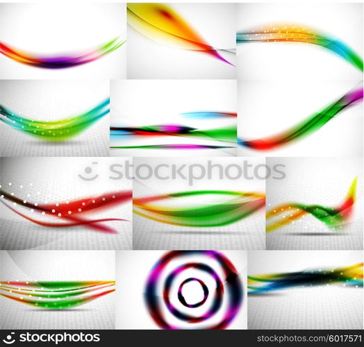 Wave backgrounds set, abstract vector patterns