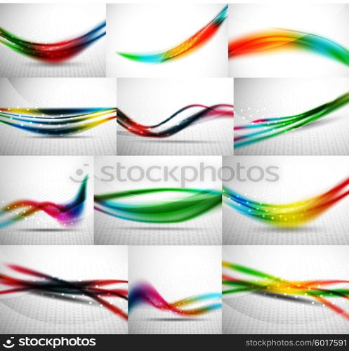 Wave backgrounds set, abstract vector patterns