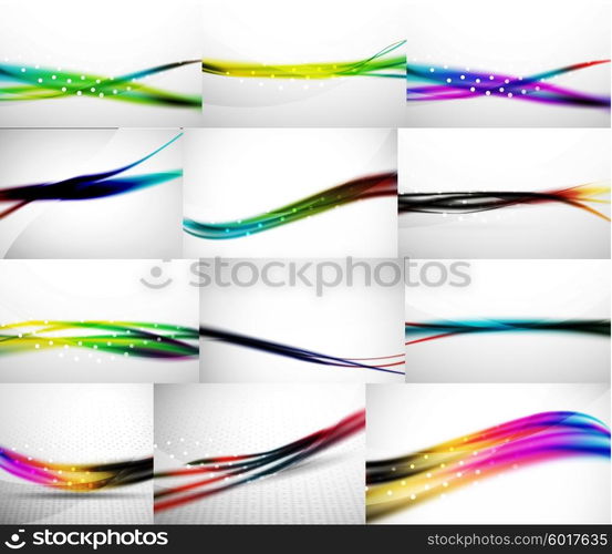 Wave backgrounds set, abstract vector patterns