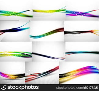 Wave backgrounds set, abstract vector patterns