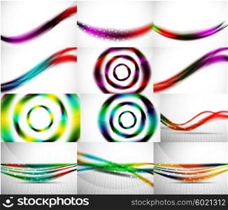Wave backgrounds set, abstract vector patterns