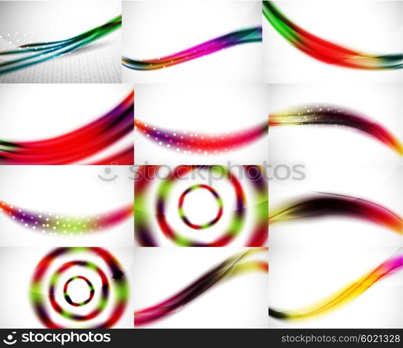 Wave backgrounds set, abstract vector patterns