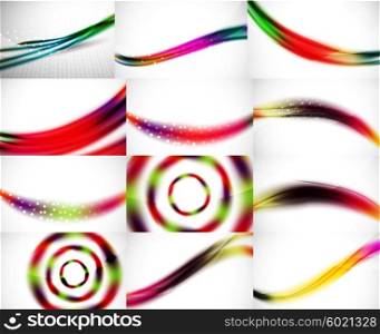 Wave backgrounds set, abstract vector patterns