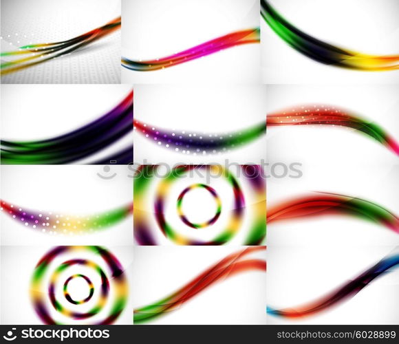 Wave backgrounds set, abstract vector patterns