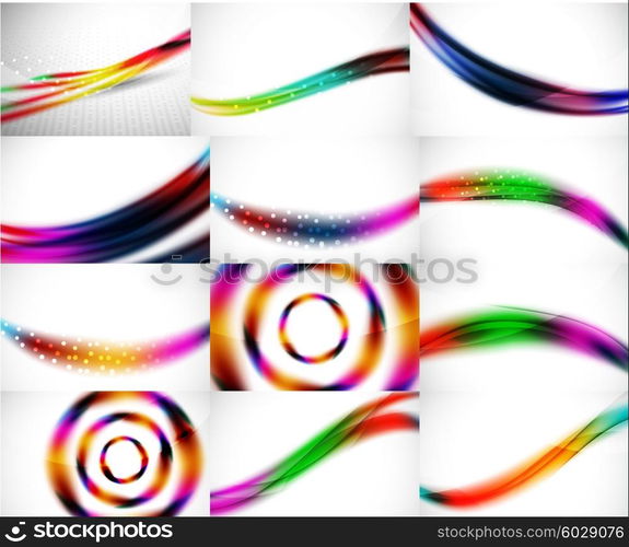 Wave backgrounds set, abstract vector patterns