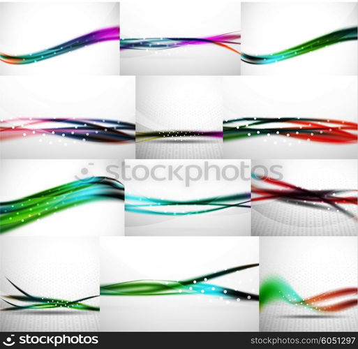 Wave backgrounds set, abstract vector patterns