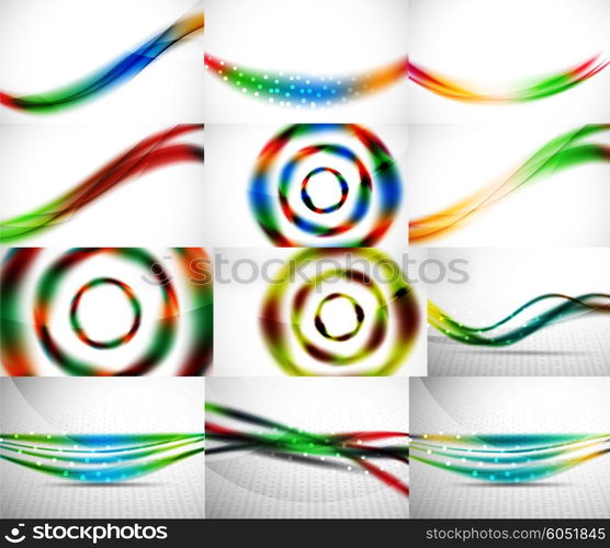 Wave backgrounds set, abstract vector patterns