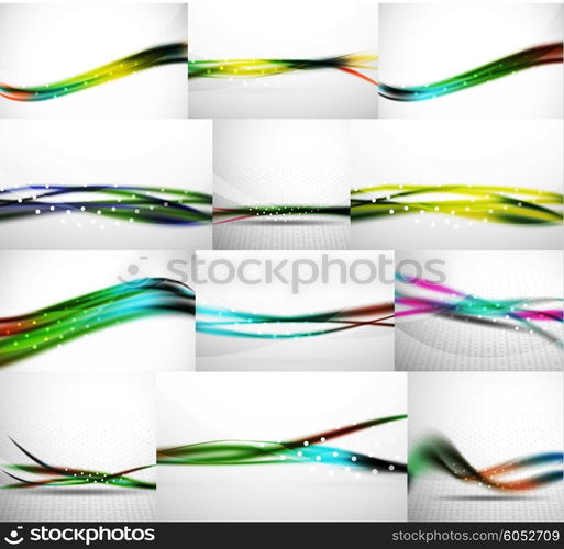 Wave backgrounds set, abstract vector patterns