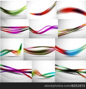 Wave backgrounds set, abstract vector patterns