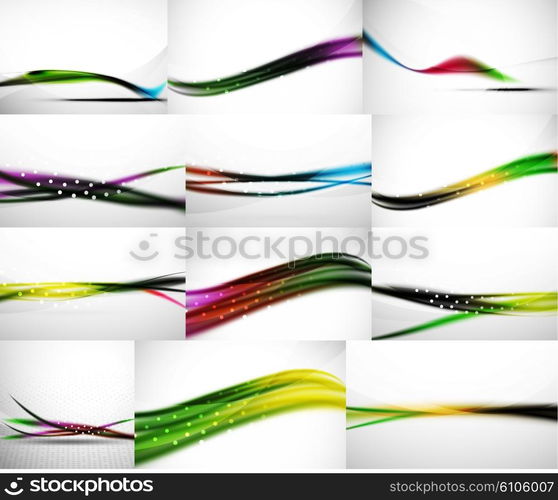 Wave backgrounds set, abstract vector patterns