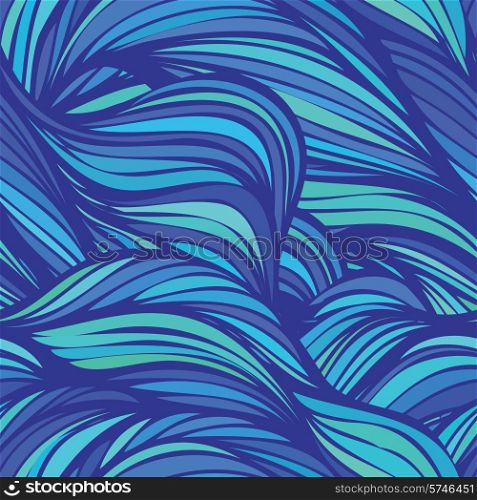 Wave doodling seamless pattern. Blue background. EPS 10