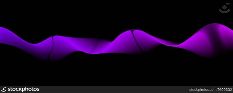 Wave gradient abstract colorful flowing lines on black background. Purple vector neon illiustration for web design 