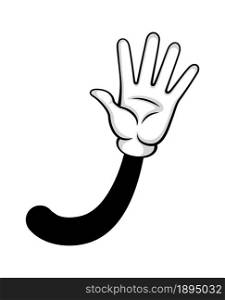 Wave hand cartoon, black white clip art. Vector sketching greeting gesture, gesturing gloved hello, cartoon clipart wave hand illustration. Wave hand cartoon, black white clip art