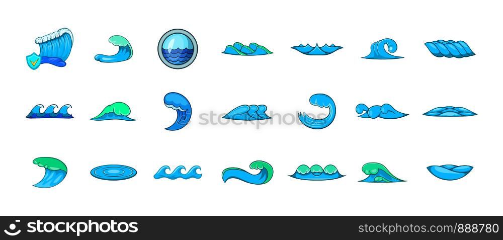 Wave icon set. Cartoon set of wave vector icons for your web design isolated on white background. Wave icon set, cartoon style