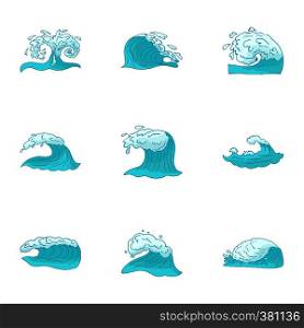 Wave icons set. Cartoon illustration of 9 wave vector icons for web. Wave icons set, cartoon style