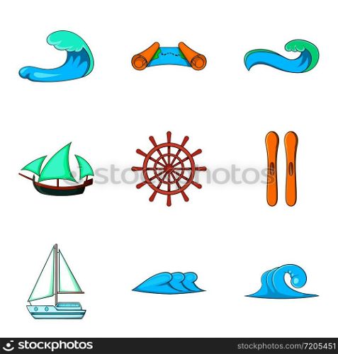 Wave icons set. Cartoon set of 9 wave vector icons for web isolated on white background. Wave icons set, cartoon style