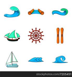 Wave icons set. Cartoon set of 9 wave vector icons for web isolated on white background. Wave icons set, cartoon style