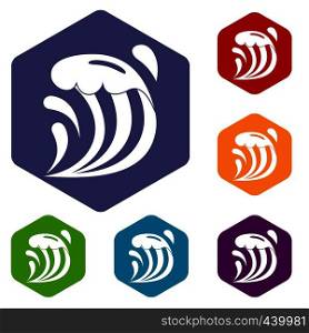 Wave icons set hexagon isolated vector illustration. Wave icons set hexagon