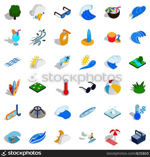 Wave icons set. Isometric style of 36 wave vector icons for web isolated on white background. Wave icons set, isometric style