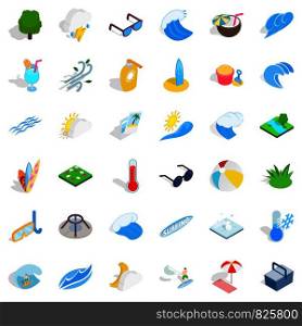 Wave icons set. Isometric style of 36 wave vector icons for web isolated on white background. Wave icons set, isometric style