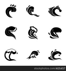 Wave icons set. Simple illustration of 9 wave vector icons for web. Wave icons set, simple style