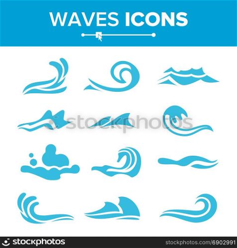 Wave Icons Vector. Ocean Water Design Element. Isolated Illustration. Wave Water Icon Set Vector. Flowing Water Elements. Isolated Illustration