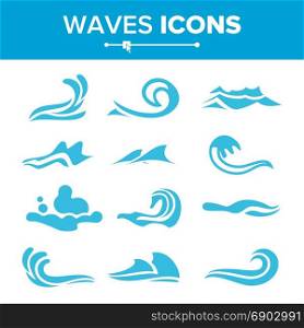 Wave Icons Vector. Ocean Water Design Element. Isolated Illustration. Wave Water Icon Set Vector. Flowing Water Elements. Isolated Illustration