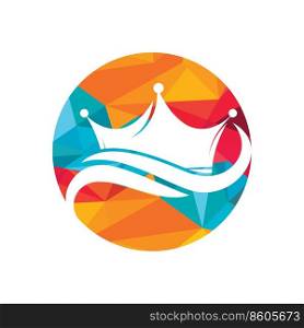 Wave king vector logo design. Water sea waves and crown vector design.	