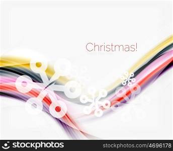 Wave line with snowflakes. Christmas vector abstract background, business holiday presentation template