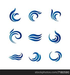 Wave logos. Blue water waves with splashes vector emblems. Wave blue sea emblem, nature surf storm illustration. Wave logos. Blue water waves with splashes vector emblems